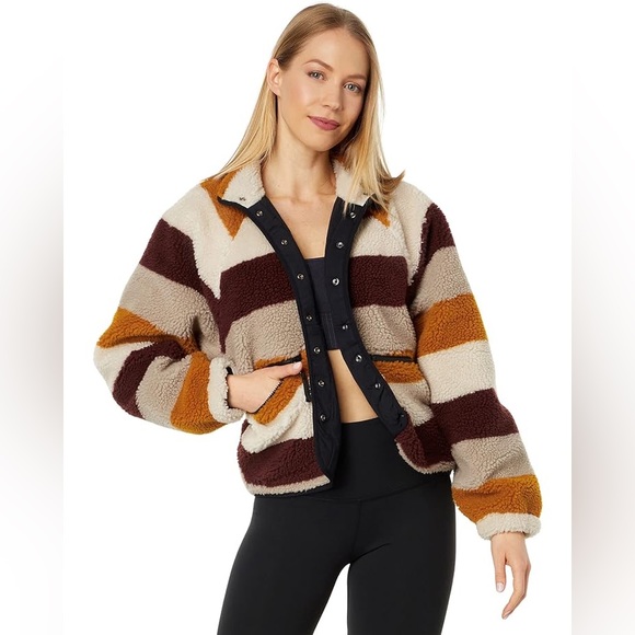 Free People Jackets & Blazers - Free People S Movement Rocky Ridge brown stripe fleece jacket